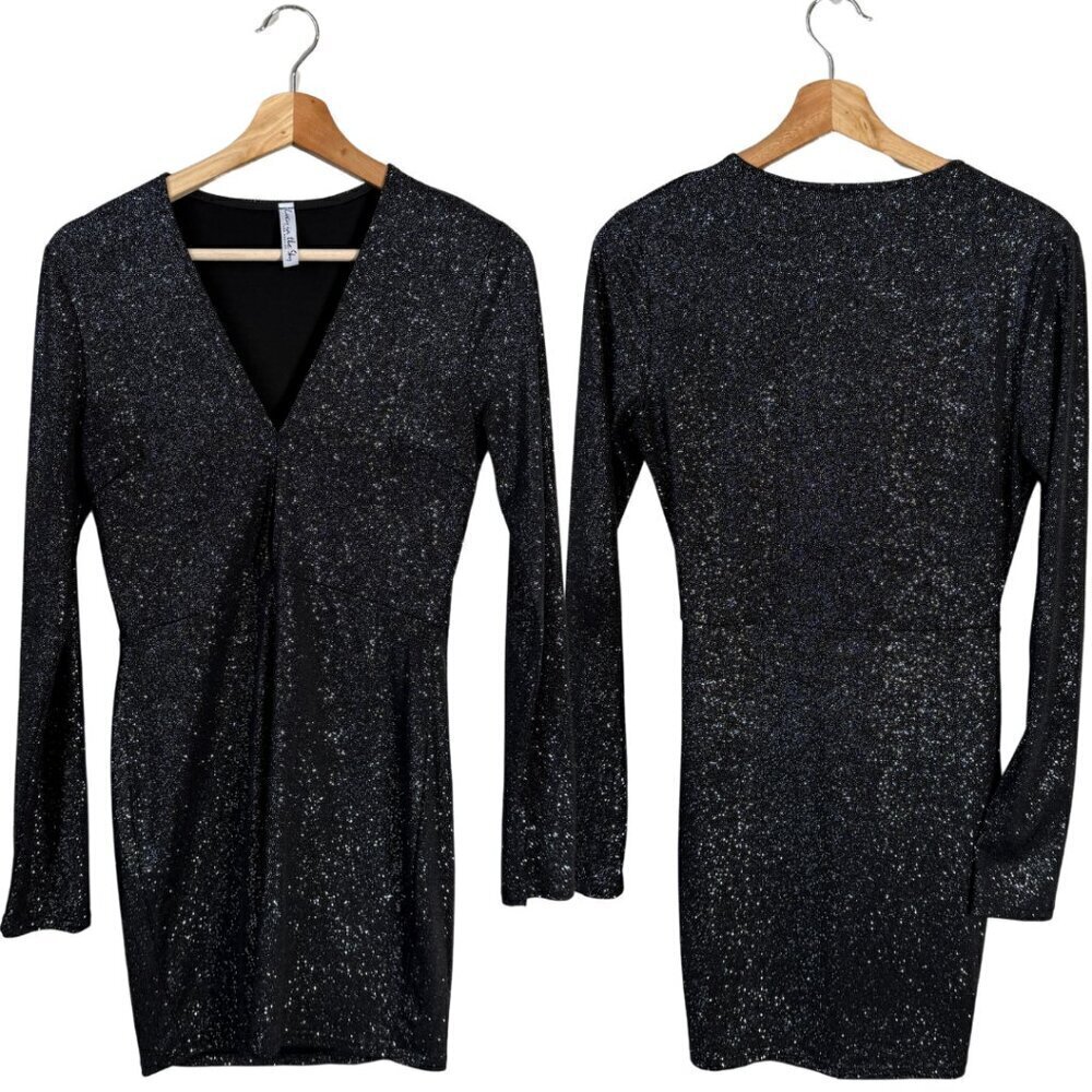 Lucy in the Sky Sparkly Cutout Bodycon Mini Dress Women's M Black Silver Party